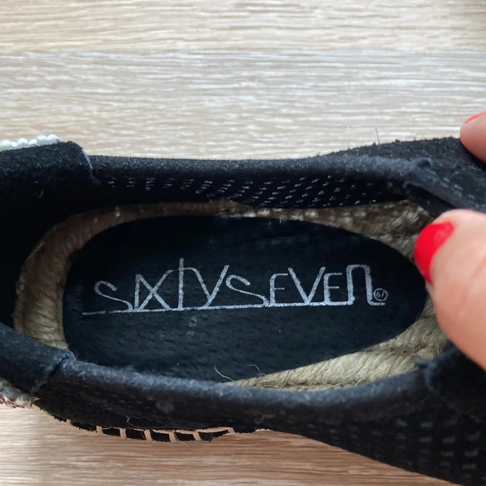 Black laser cut suede espadrille sneakers with embellishment